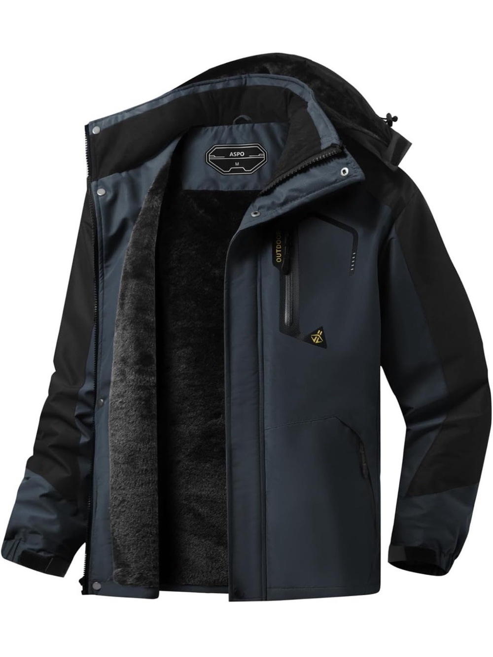 ASPO Men’s Waterproof  Jacket Warm Fleece Lined Winter Coat Hooded Dark Navy L